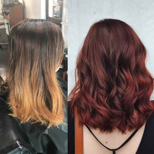 Faded Brown & Copper Balayage to Deep, Ruby Red For Fall
